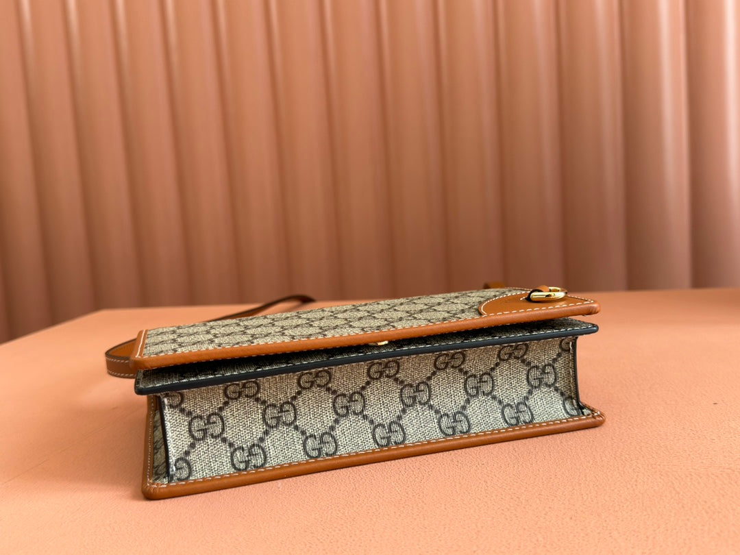 Gucci Emblem Wallet Monogram 20 in Beige and Dark Brown Calfskin
