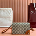 Gucci Emblem Wallet Monogram 20 in Beige and Dark Brown Calfskin