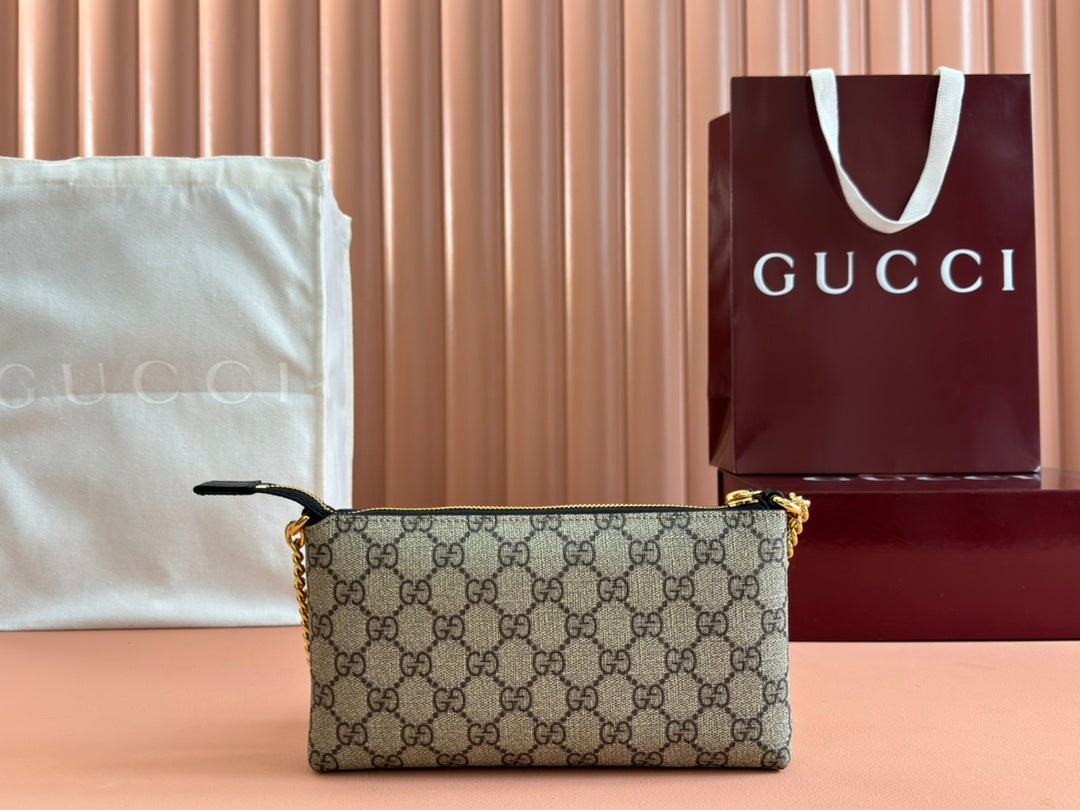 Gucci Rubber Effect Small Wallet On Chain 22.5 in Beige and Dark Brown Calfskin