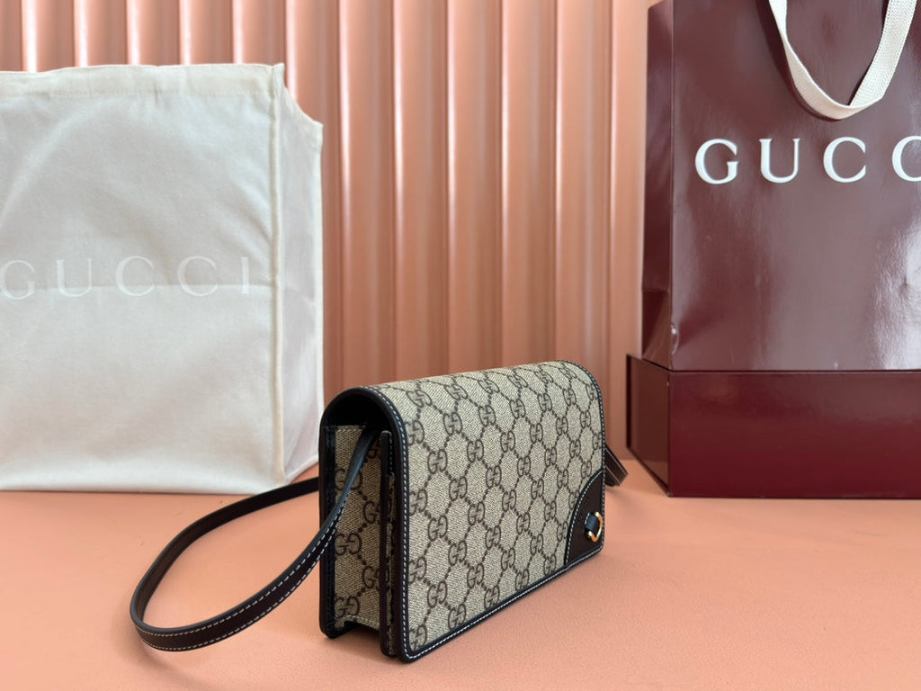 Gucci Emblem Wallet Monogram 20 in Dark Brown and Black Calfskin