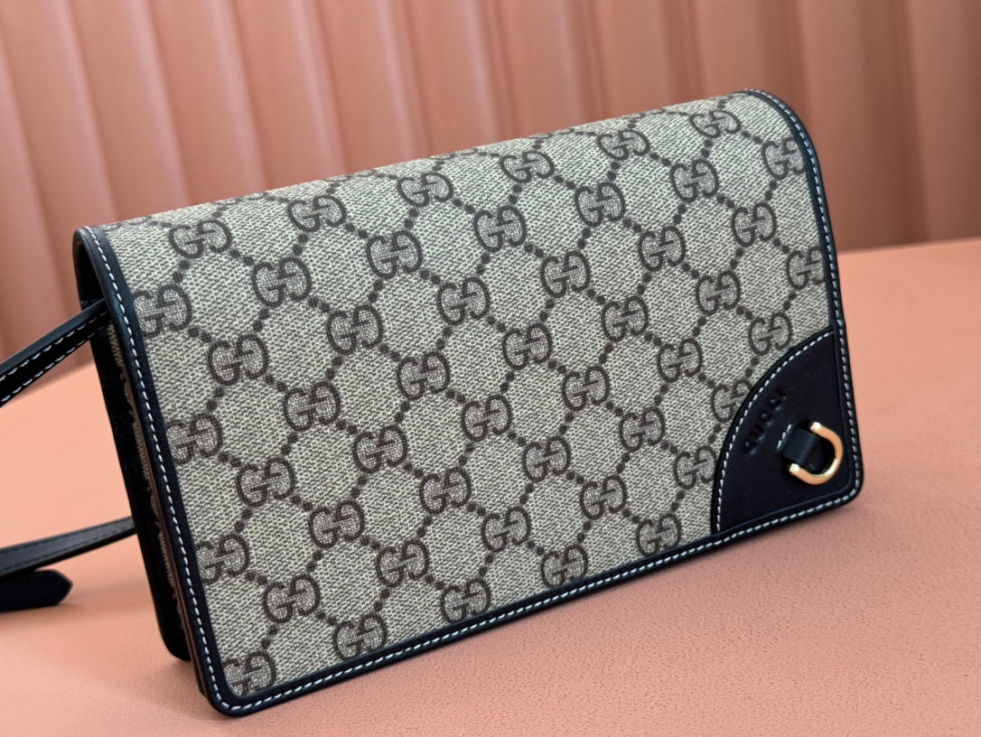 Gucci Emblem Wallet Monogram 20 in Dark Brown and Black Calfskin