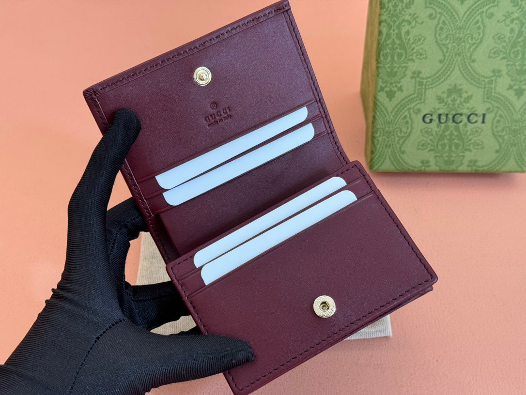 Gucci Horsebit 1955 Card Case Wallet 11 in Beige Dark Brown New and Rosso Ancora Red Calfskin