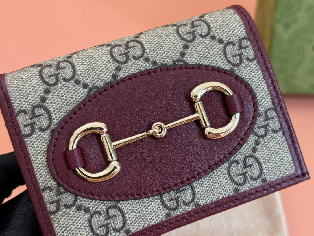 Gucci Horsebit 1955 Card Case Wallet 11 in Beige Dark Brown New and Rosso Ancora Red Calfskin
