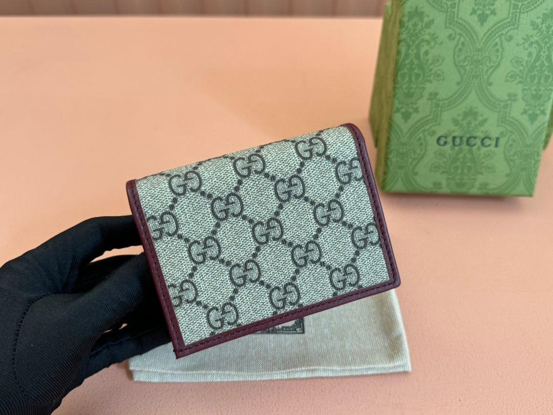 Gucci Horsebit 1955 Card Case Wallet 11 in Beige Dark Brown New and Rosso Ancora Red Calfskin