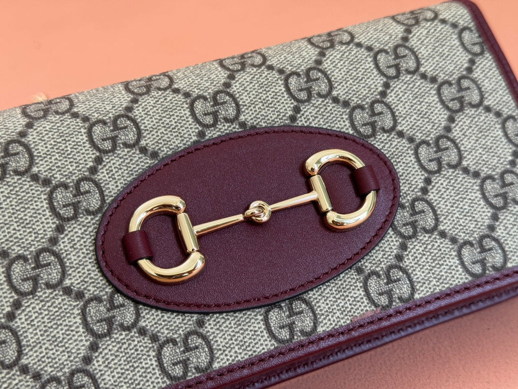 Gucci Horsebit 1955 Wallet On Chain 19 in Beige Dark Brown New and Rosso Ancora Red Calfskin