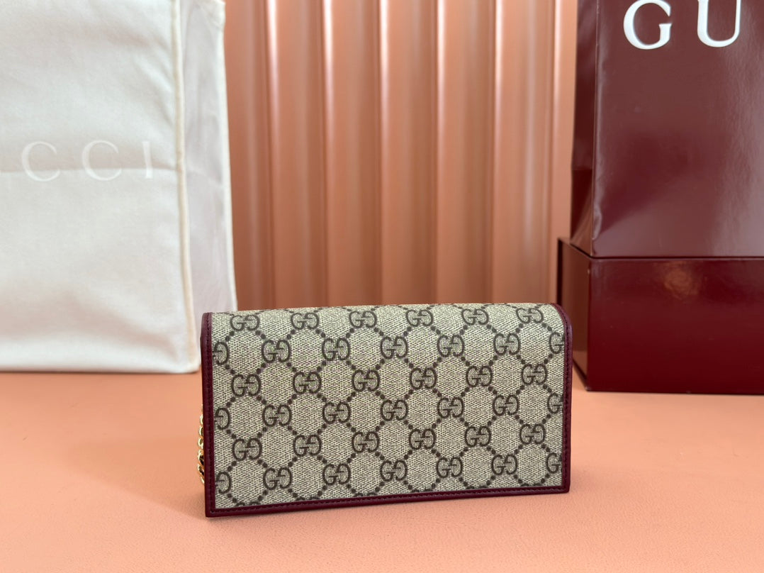 Gucci Horsebit 1955 Wallet On Chain 19 in Beige Dark Brown New and Rosso Ancora Red Calfskin