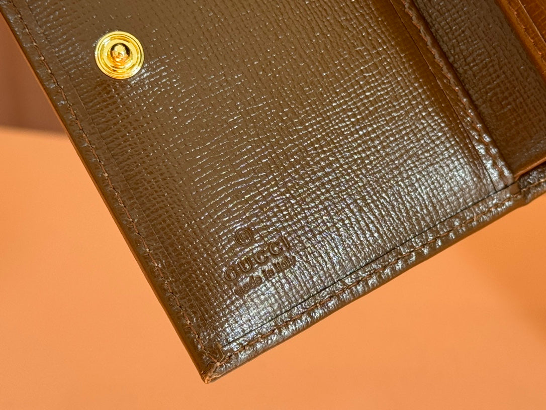 Gucci Horsebit 1955 Card Case Wallet 11.5 in Beige Ebony Canvas Brown Calfskin