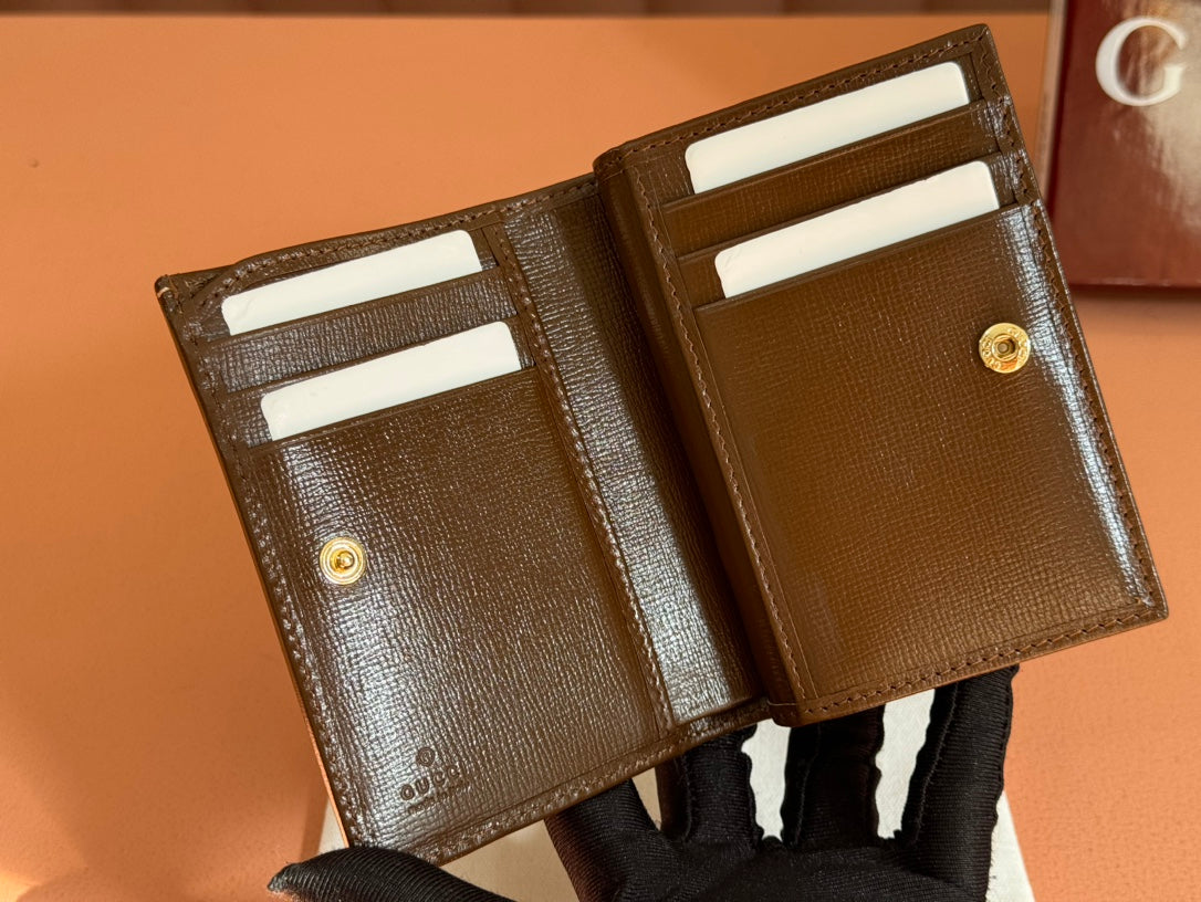 Gucci Horsebit 1955 Card Case Wallet 11.5 in Beige Ebony Canvas Brown Calfskin