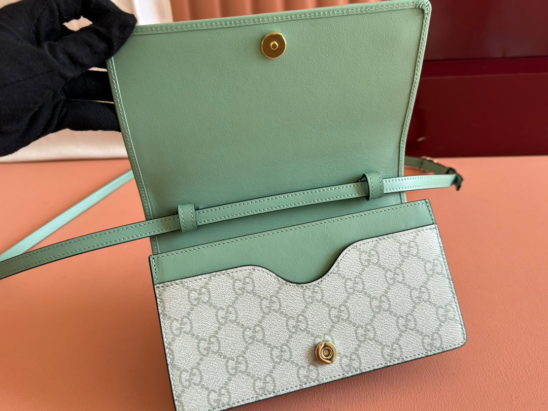 Gucci Emblem Wallet Monogram 20 in Sage Green Smooth Calfskin