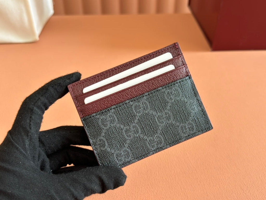 Gucci Card Case 10 Bicolor in Grey and Red Calfskin