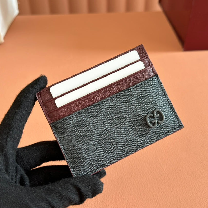 Gucci Card Case 10 Bicolor in Grey and Red Calfskin