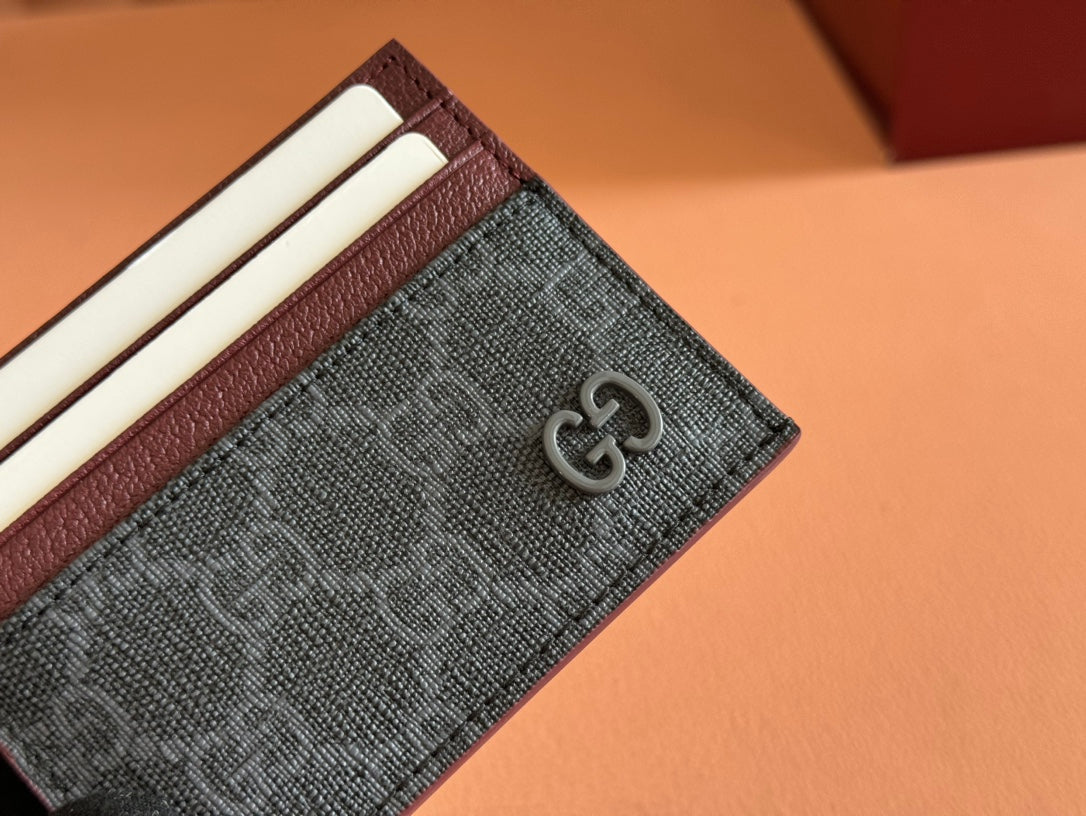 Gucci Card Case 10 Bicolor in Grey and Red Calfskin