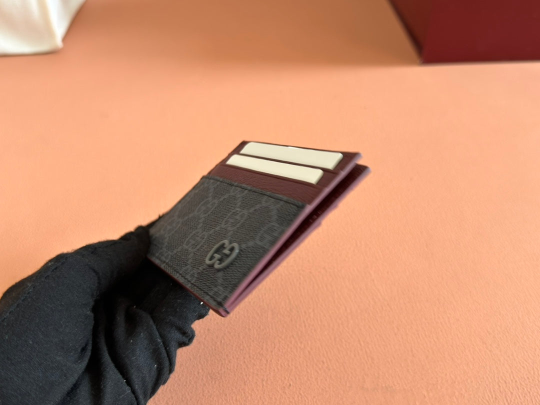 Gucci Card Case 10 Bicolor in Grey and Red Calfskin