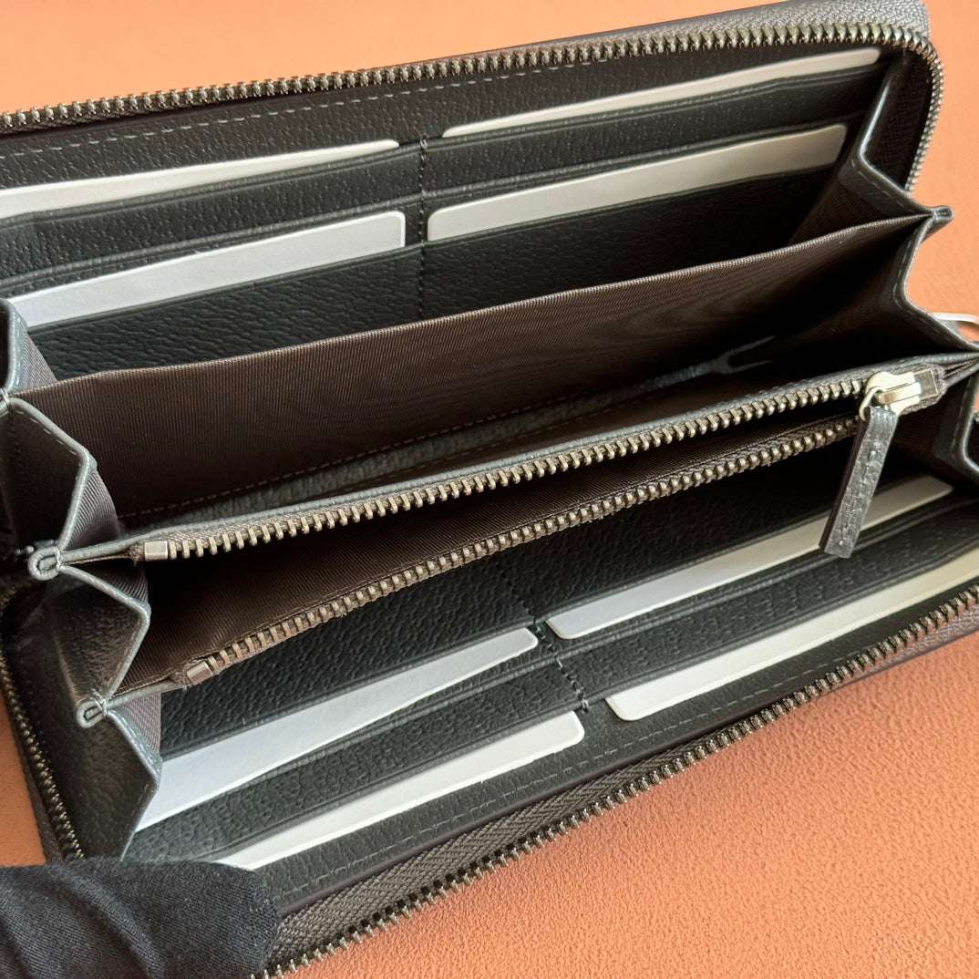 Gucci Ophidia Zip Around Wallet 19 in Dark Grey Coated Fabric and Calfskin