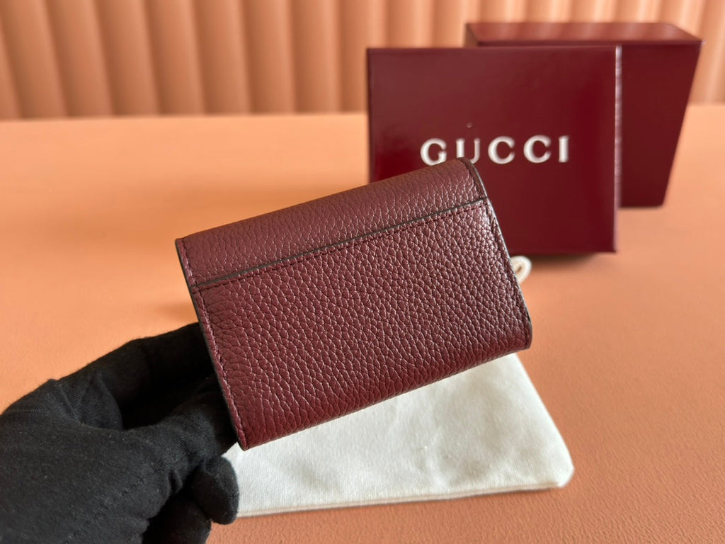 Gucci Softbit Card Case 10.5 in Rosso Ancora Red Grainy Calfskin Gold Hardware