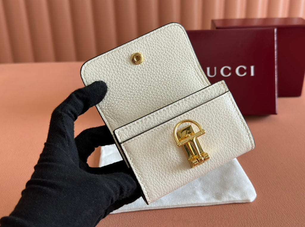 Gucci Softbit Card Case 10.5 in White Grainy Calfskin Gold Hardware