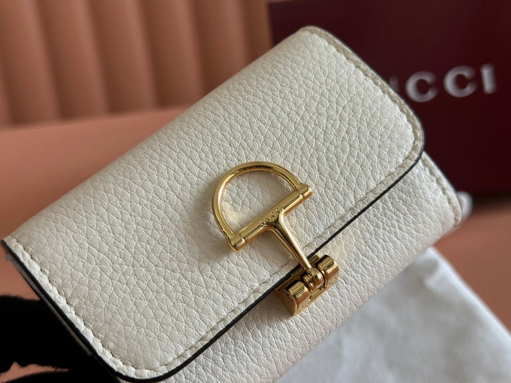 Gucci Softbit Card Case 10.5 in White Grainy Calfskin Gold Hardware