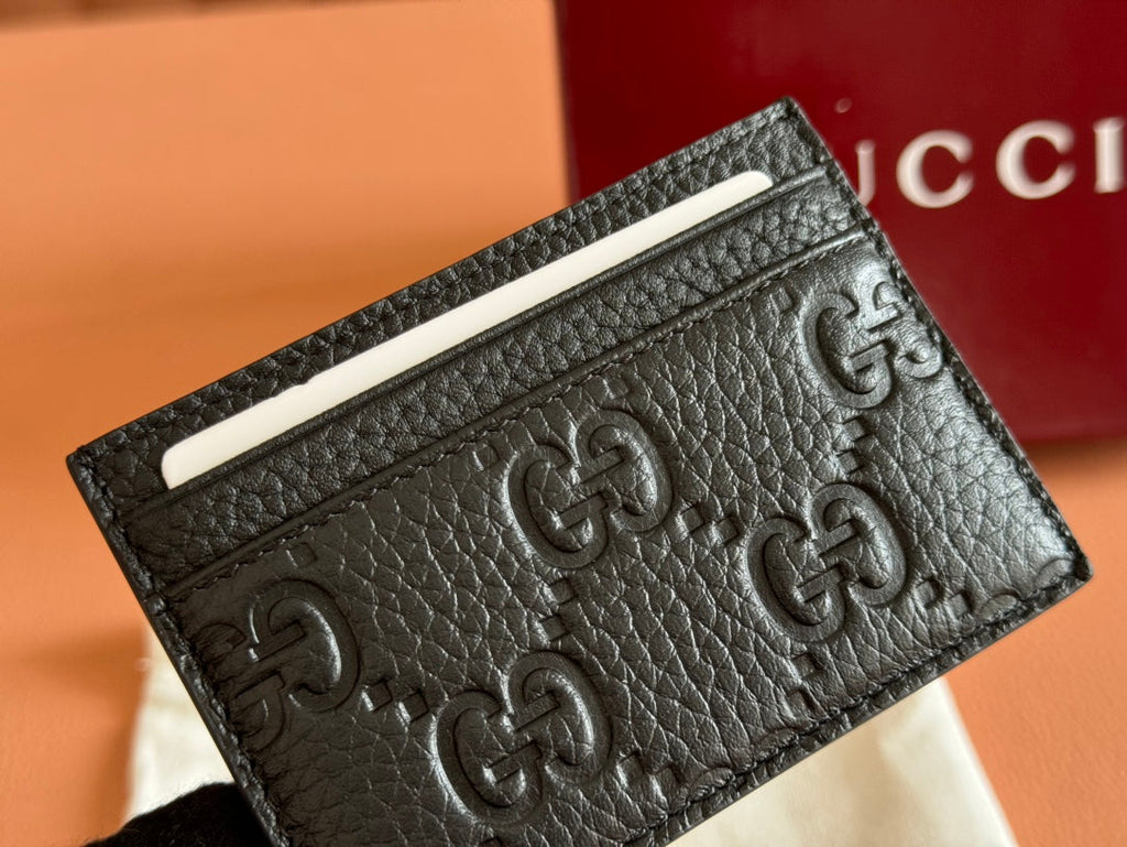 Gucci Emblem Card Case 10 in Black Grainy Calfskin