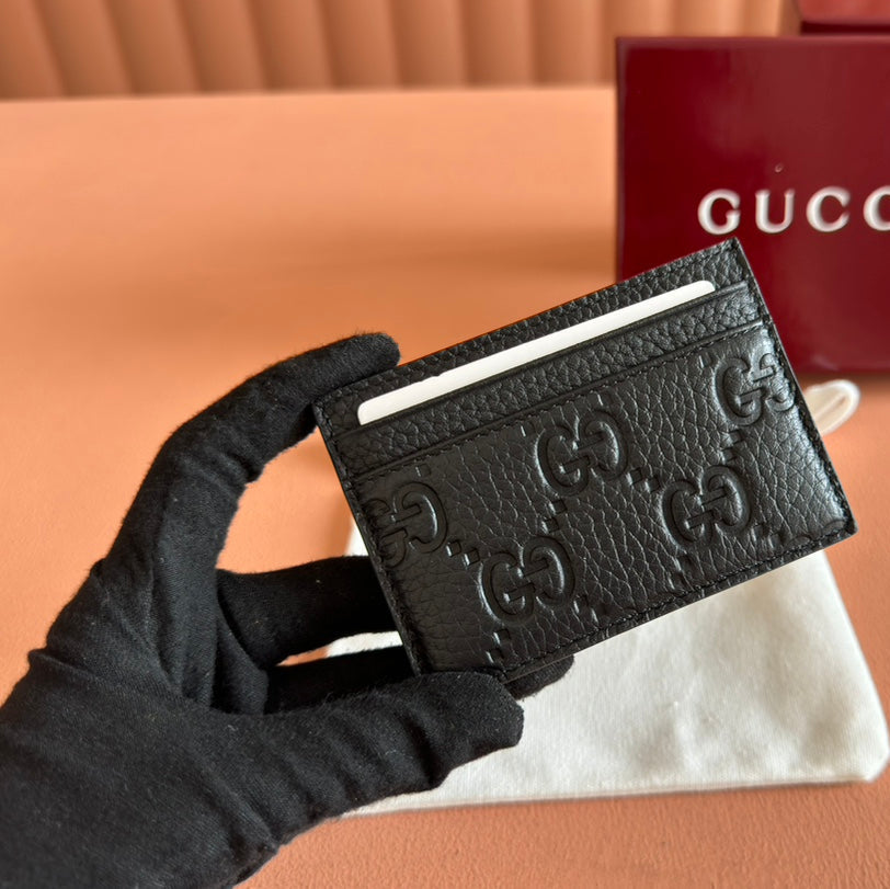 Gucci Emblem Card Case 10 in Black Grainy Calfskin