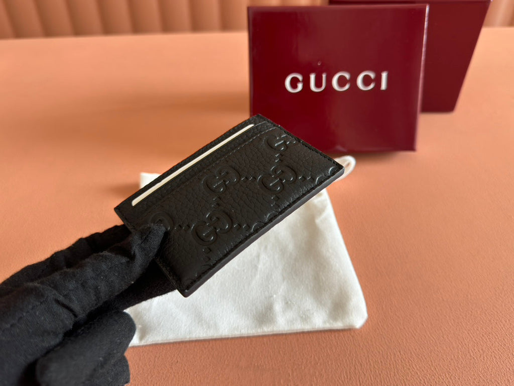 Gucci Emblem Card Case 10 in Black Grainy Calfskin