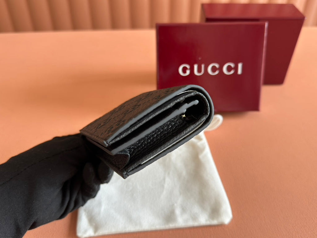 Gucci Emblem Mini Wallet 11 in Black Grainy Calfskin