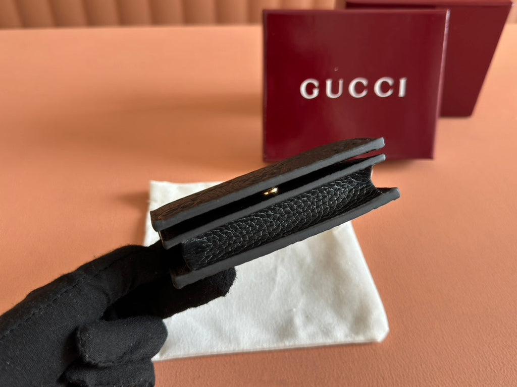 Gucci Emblem Mini Wallet 11 in Black Grainy Calfskin