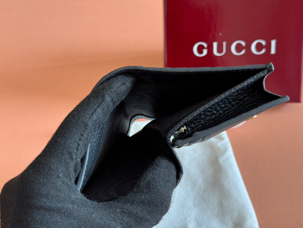 Gucci Emblem Mini Wallet 11 in Black Grainy Calfskin