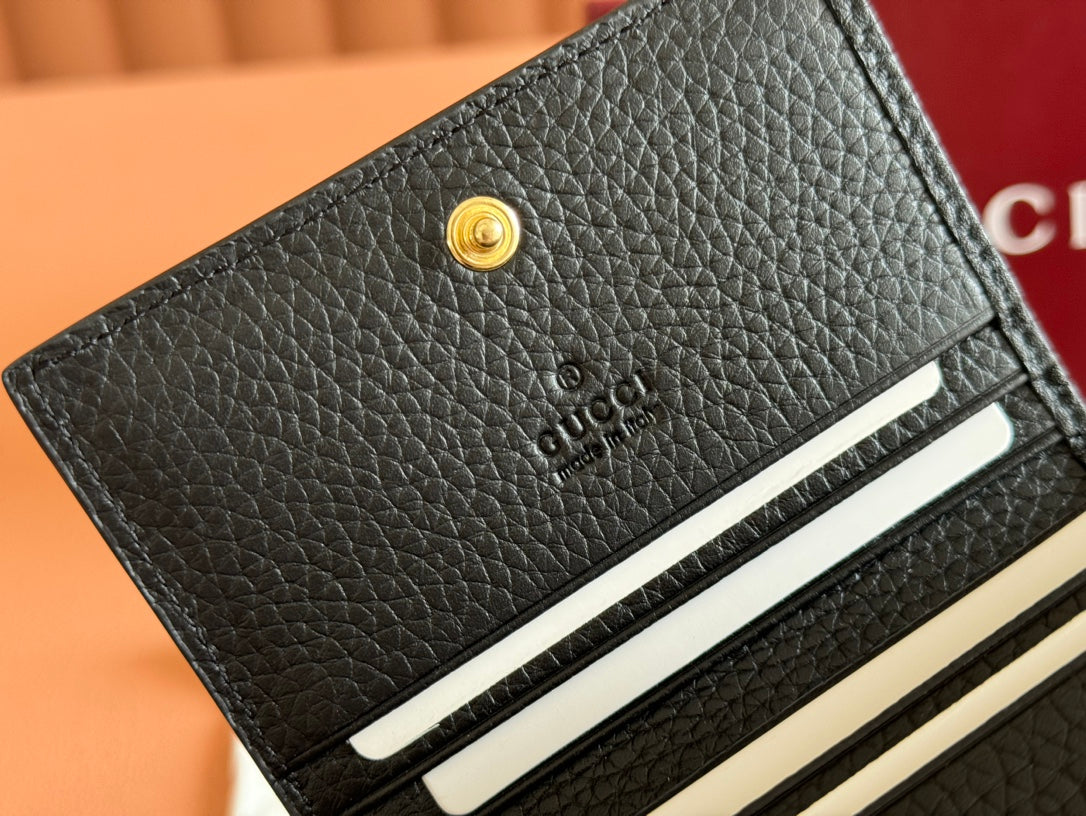 Gucci Emblem Mini Wallet 11 in Black Grainy Calfskin