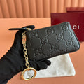 Gucci Emblem Zip Key Case 12 in Black Grainy Calfskin