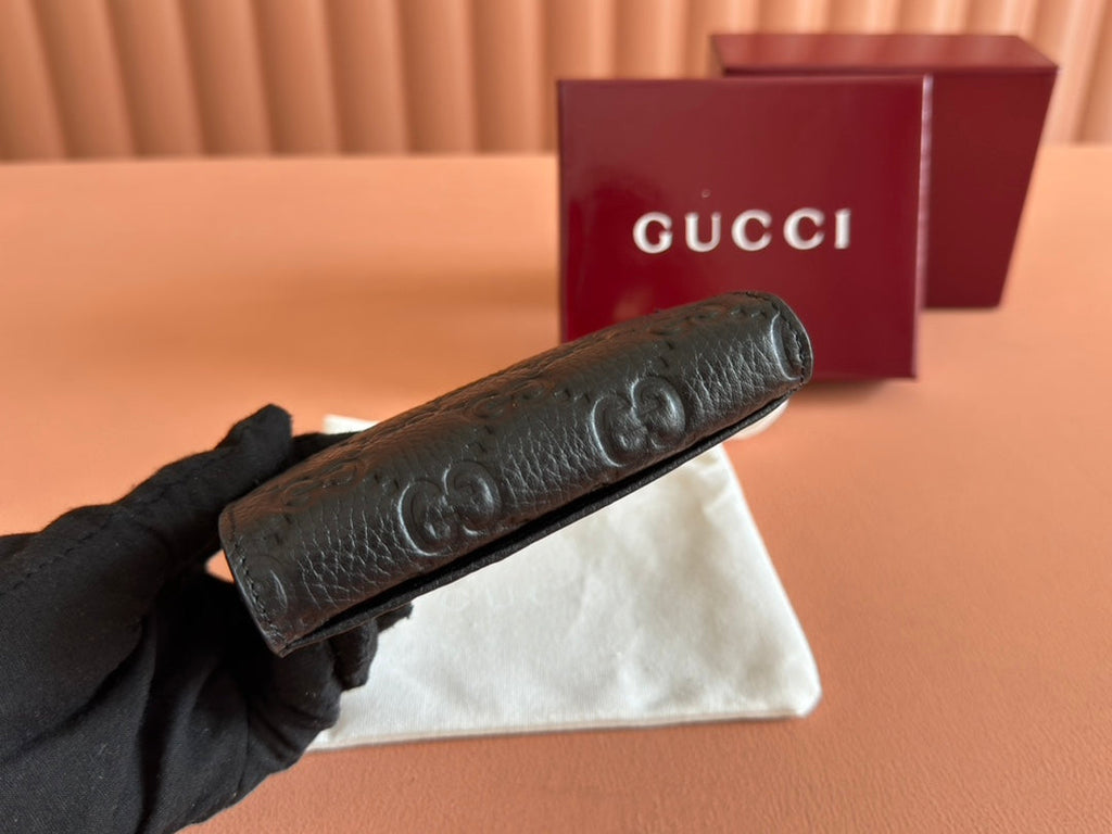 Gucci Emblem Zip Card Case 13 in Black Grainy Calfskin