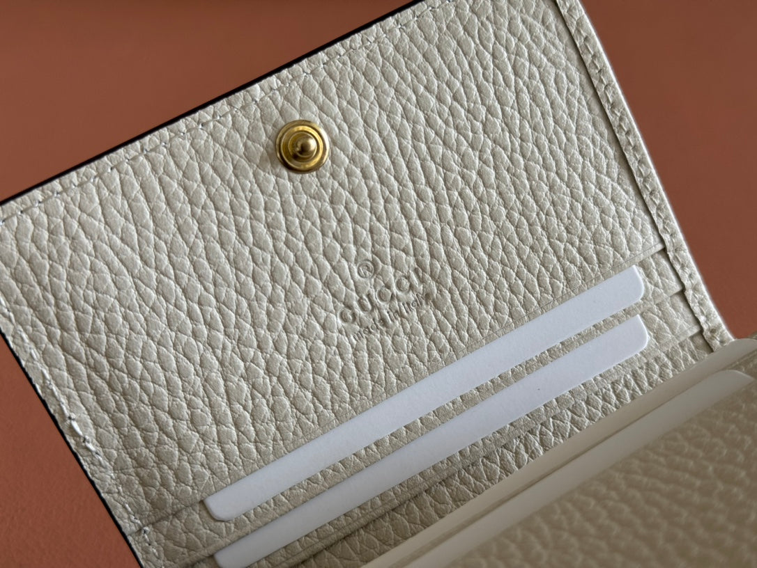 Gucci Marmont Bi-Colour Card Case Wallet 11 in Beige Ebony Canvas White Calfskin
