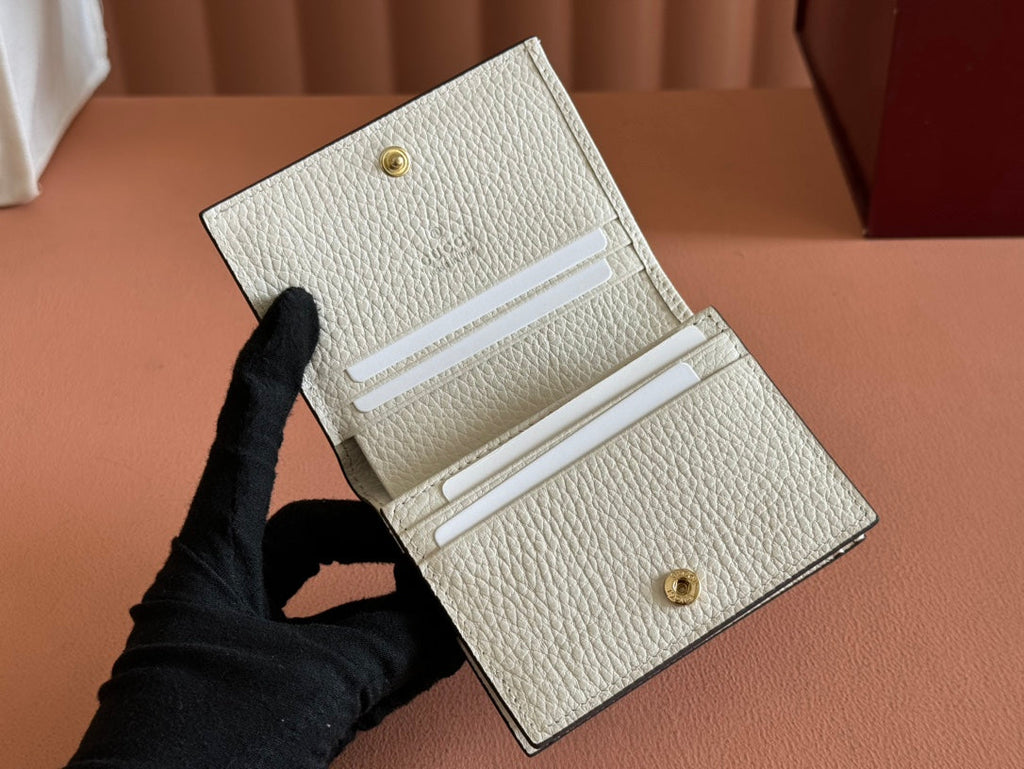 Gucci Marmont Bi-Colour Card Case Wallet 11 in Beige Ebony Canvas White Calfskin