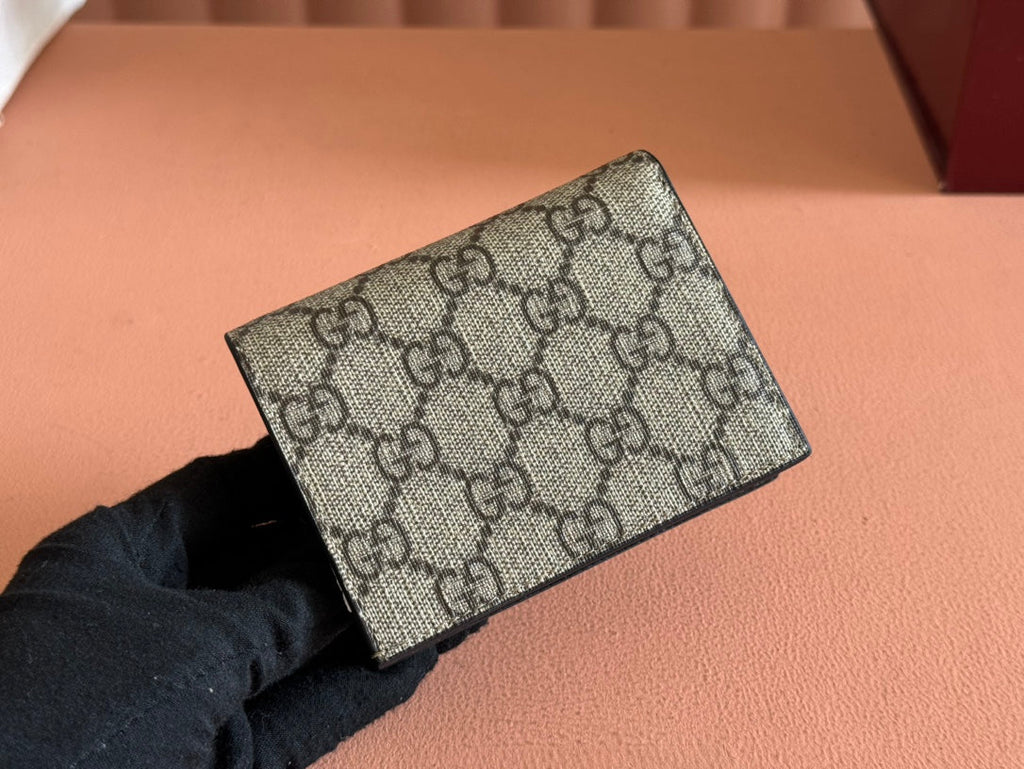 Gucci Marmont Bi-Colour Card Case Wallet 11 in Beige Ebony Canvas Black Calfskin