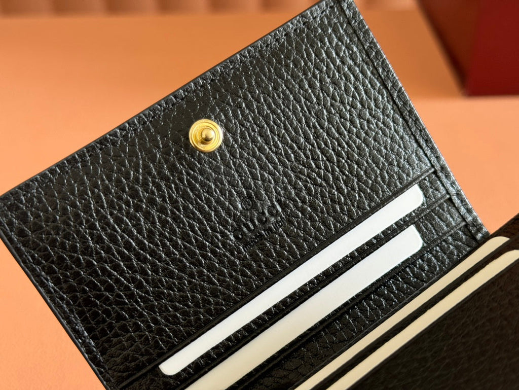 Gucci Marmont Bi-Colour Card Case Wallet 11 in Beige Ebony Canvas Black Calfskin