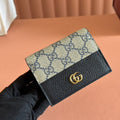 Gucci Marmont Bi-Colour Card Case Wallet 11 in Blue Beige Ebony Canvas Black Calfskin