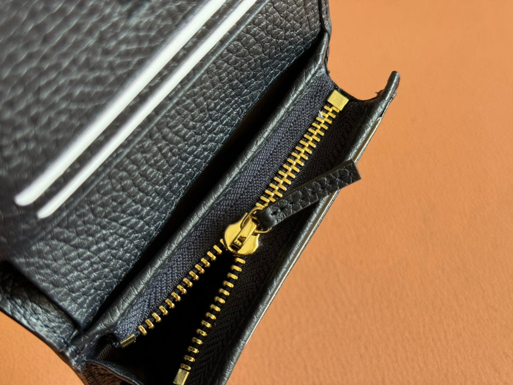 Gucci Marmont Bi-Colour Card Case Wallet 11 in Blue Beige Ebony Canvas Black Calfskin