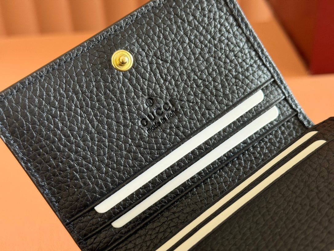 Gucci Marmont Bi-Colour Card Case Wallet 11 in Blue Beige Ebony Canvas Black Calfskin
