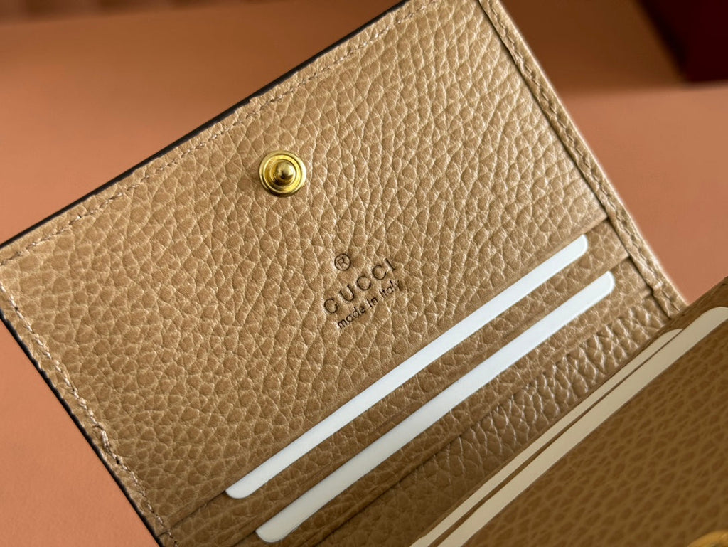 Gucci Marmont Bi-Colour Card Case Wallet 11 in Beige Ebony Canvas Brown Calfskin