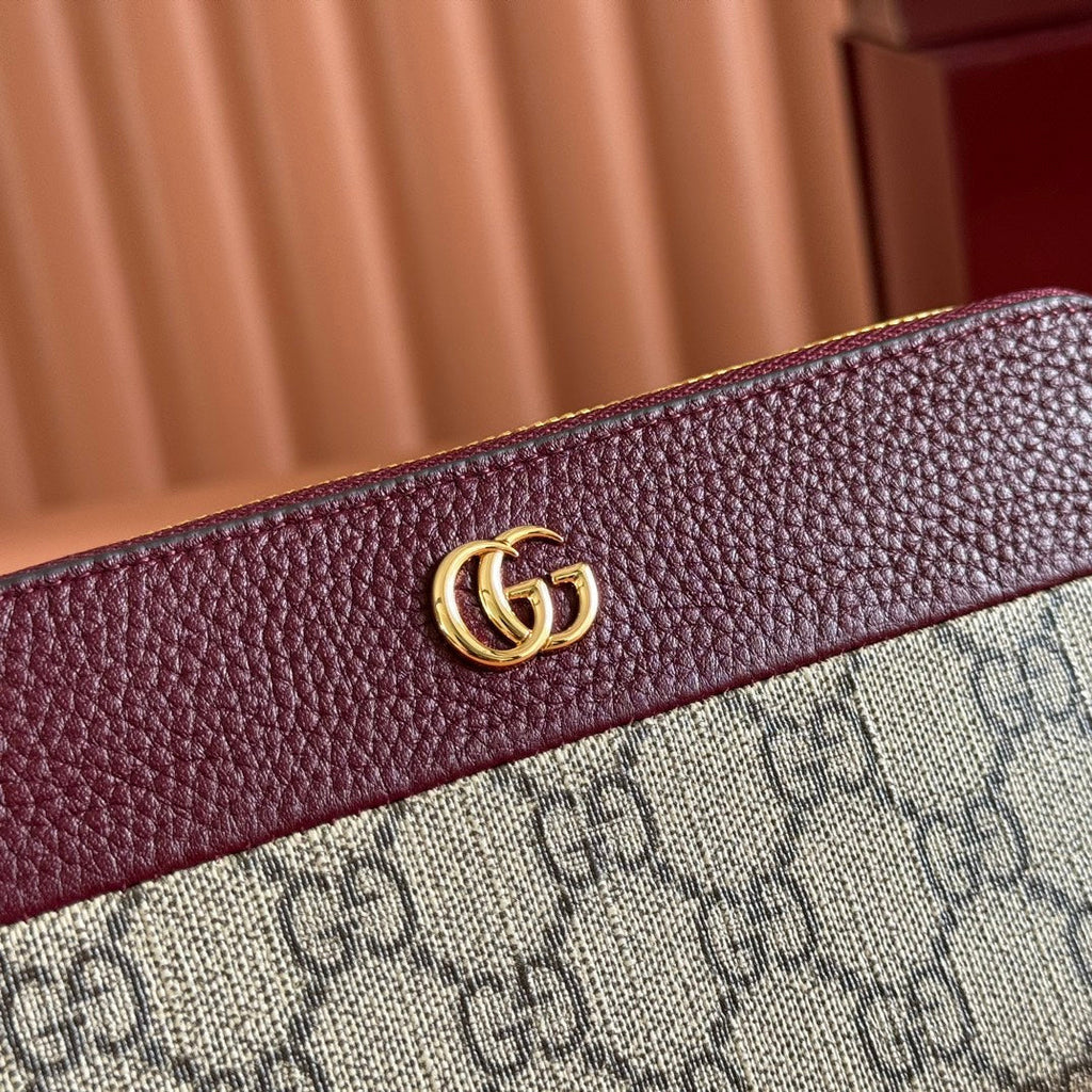 Gucci Marmont 19 Long Wallet in Red and Beige Calfskin