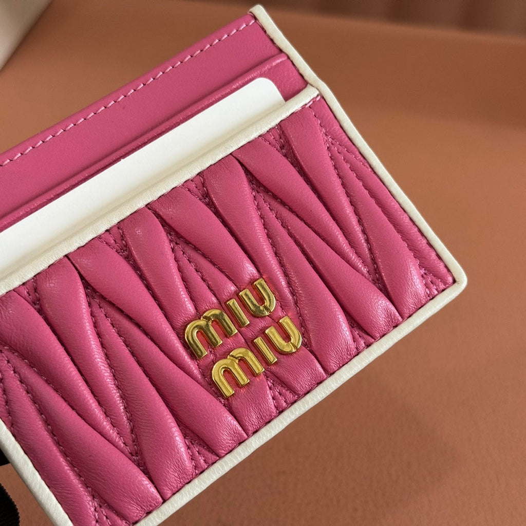 Matelassé Nappa Leather Card Holder Fuchsia