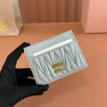 Matelassé Nappa Leather Card Holder Blue Gray