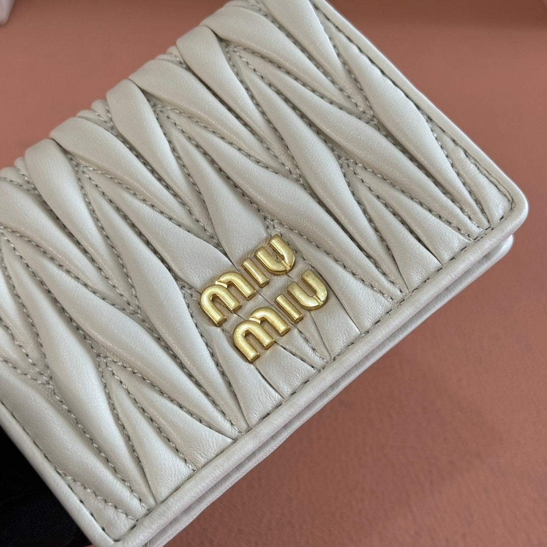 Small Matelassé Nappa Leather Wallet White