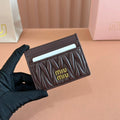 Matelassé Nappa Leather Card Holder Dark Brown