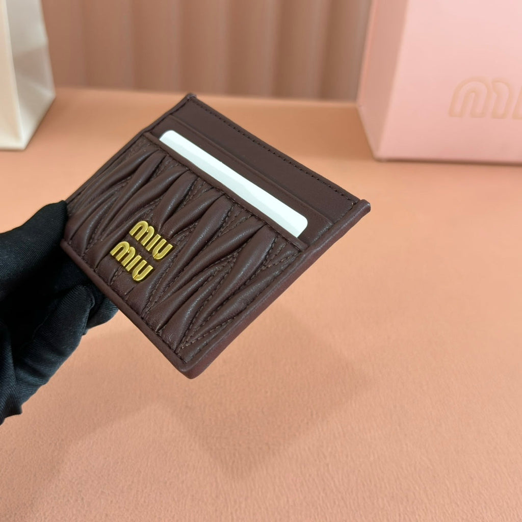 Matelassé Nappa Leather Card Holder Dark Brown