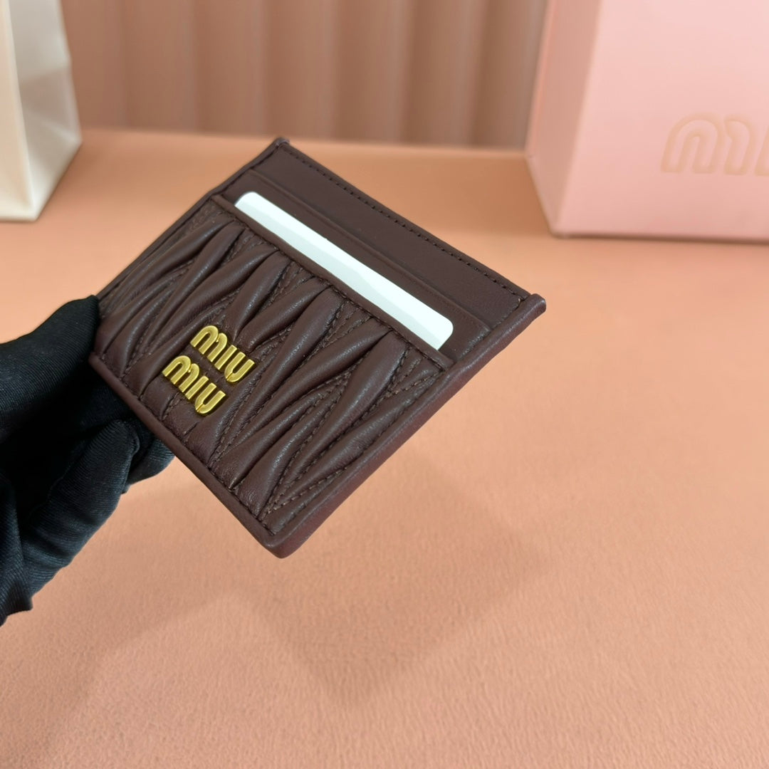 Matelassé Nappa Leather Card Holder Dark Brown