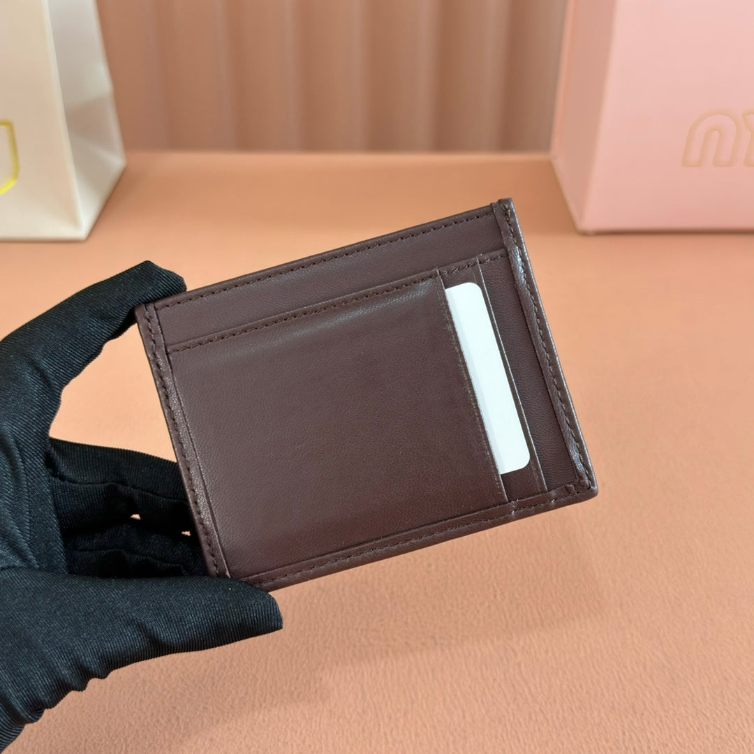 Matelassé Nappa Leather Card Holder Dark Brown