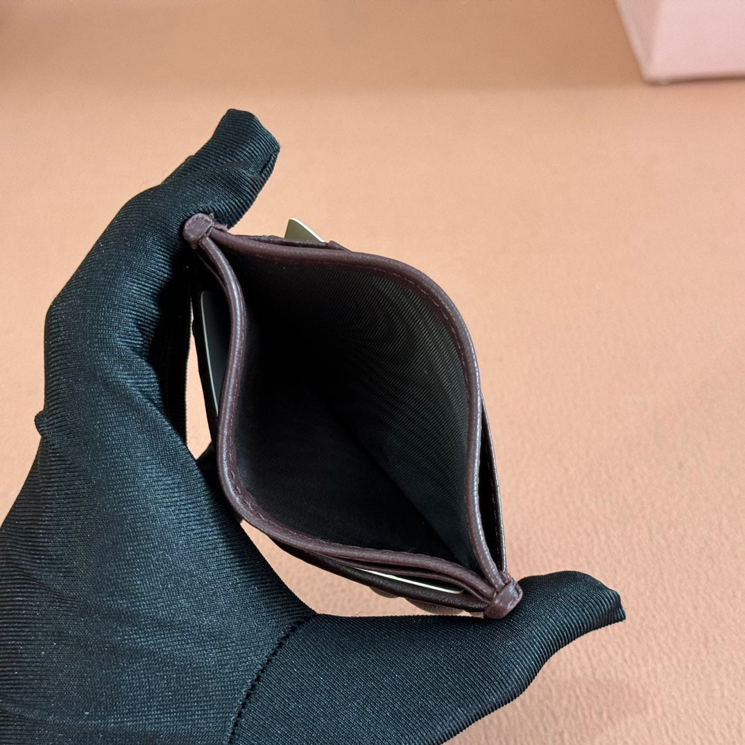 Matelassé Nappa Leather Card Holder Dark Brown