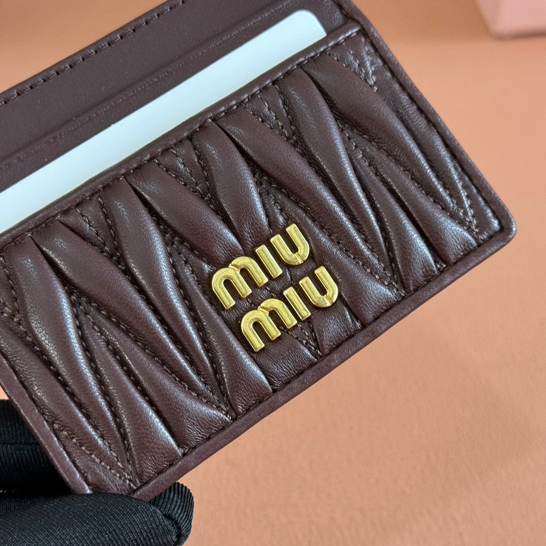 Matelassé Nappa Leather Card Holder Dark Brown