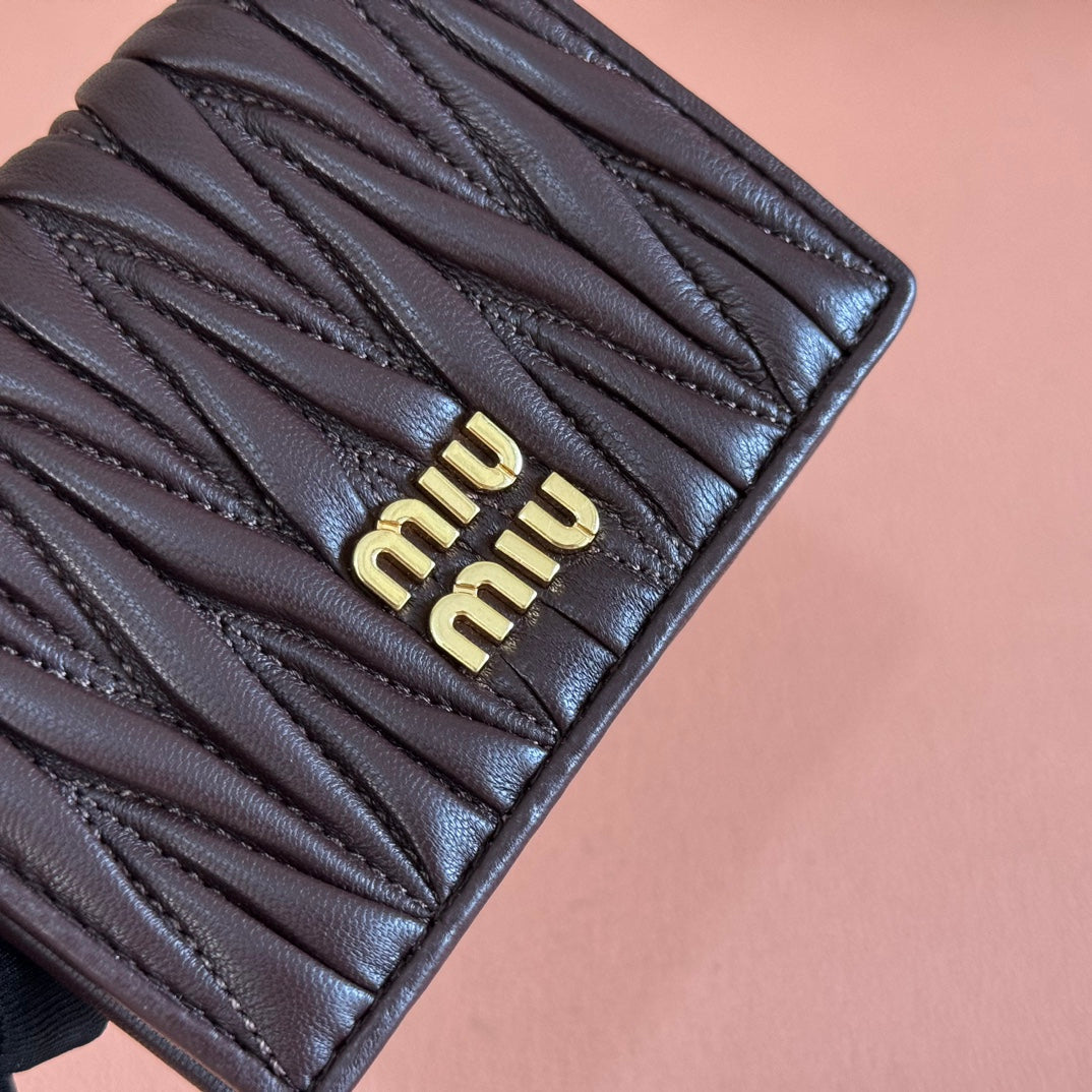 Small Matelassé Nappa Leather Card Holder Dark Brown