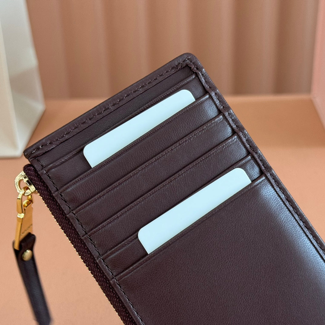 Matelassé Leather Envelope Wallet Dark Brown